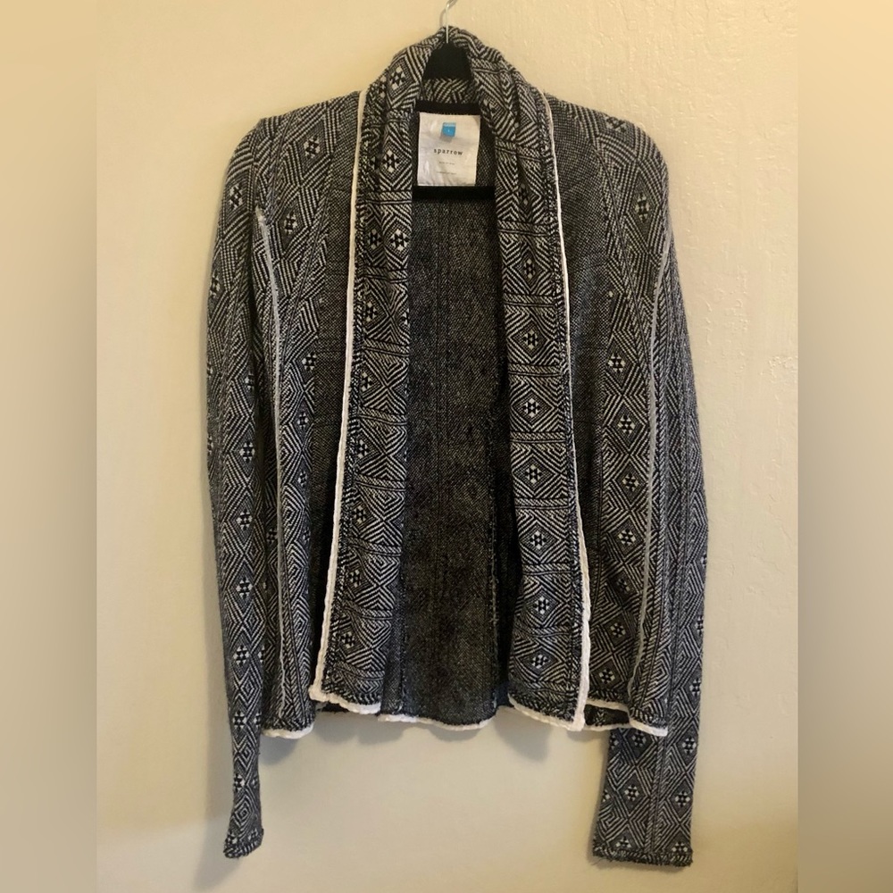 Vintage Anthropology Sparrow SZ L Shawl Collar Open Cardigan Style Black/Wht